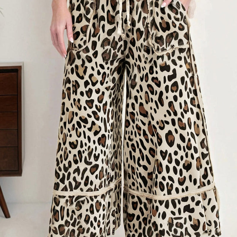 Leopard Wide Leg Cropped Pants