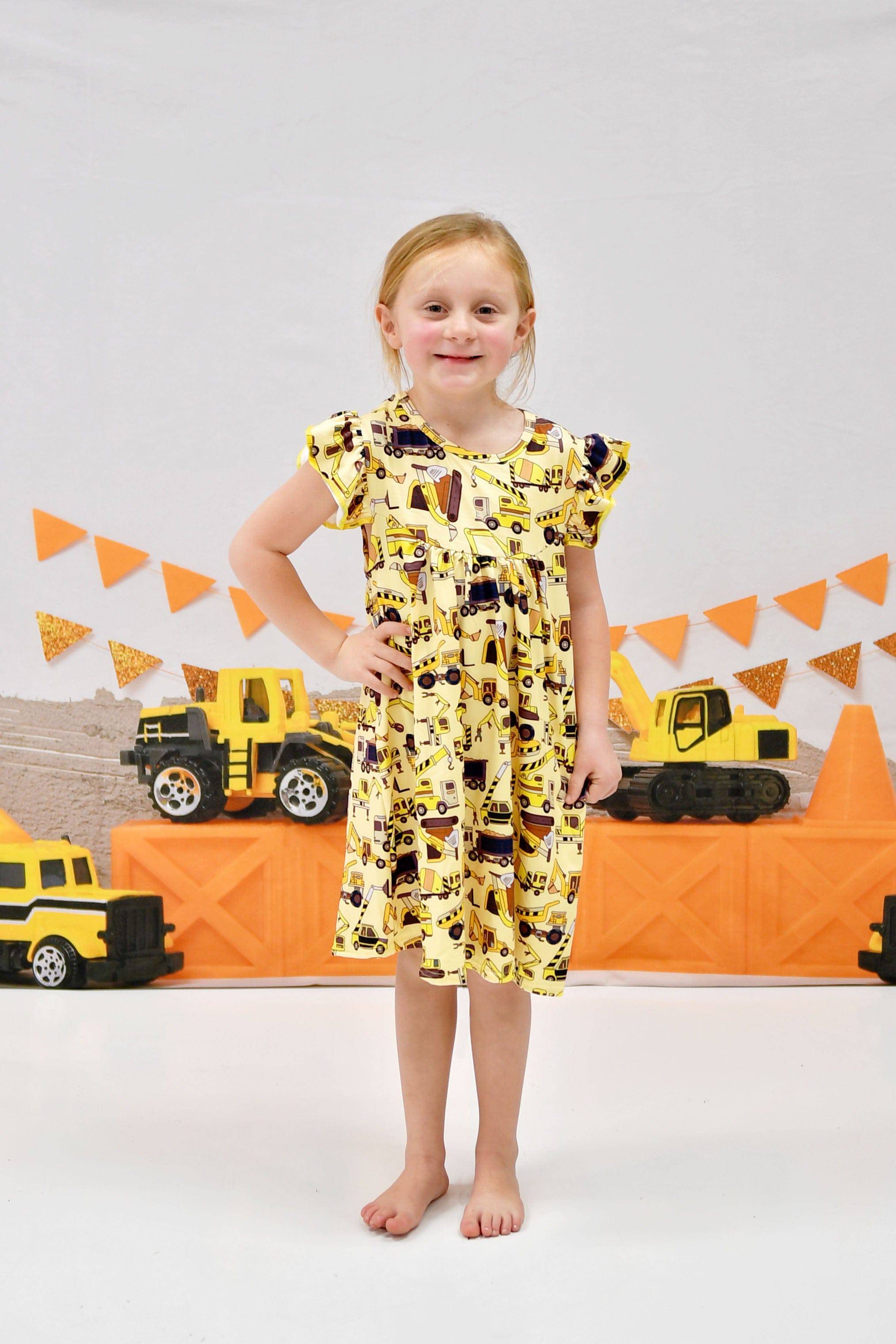 Construction Milk Silk Flutter Dress