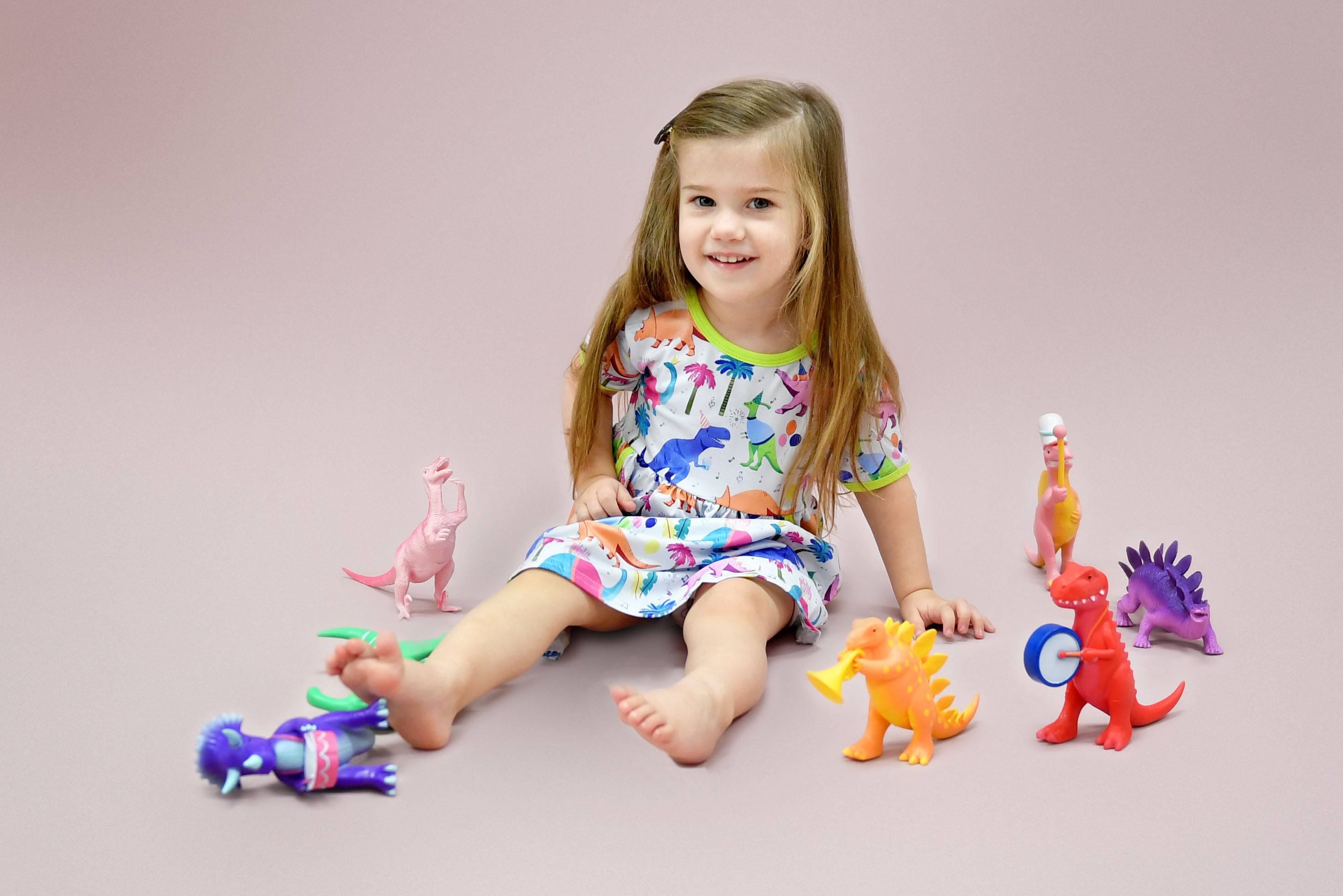 Birthday Dino Short Sleeve Pocket Milk Silk Dress