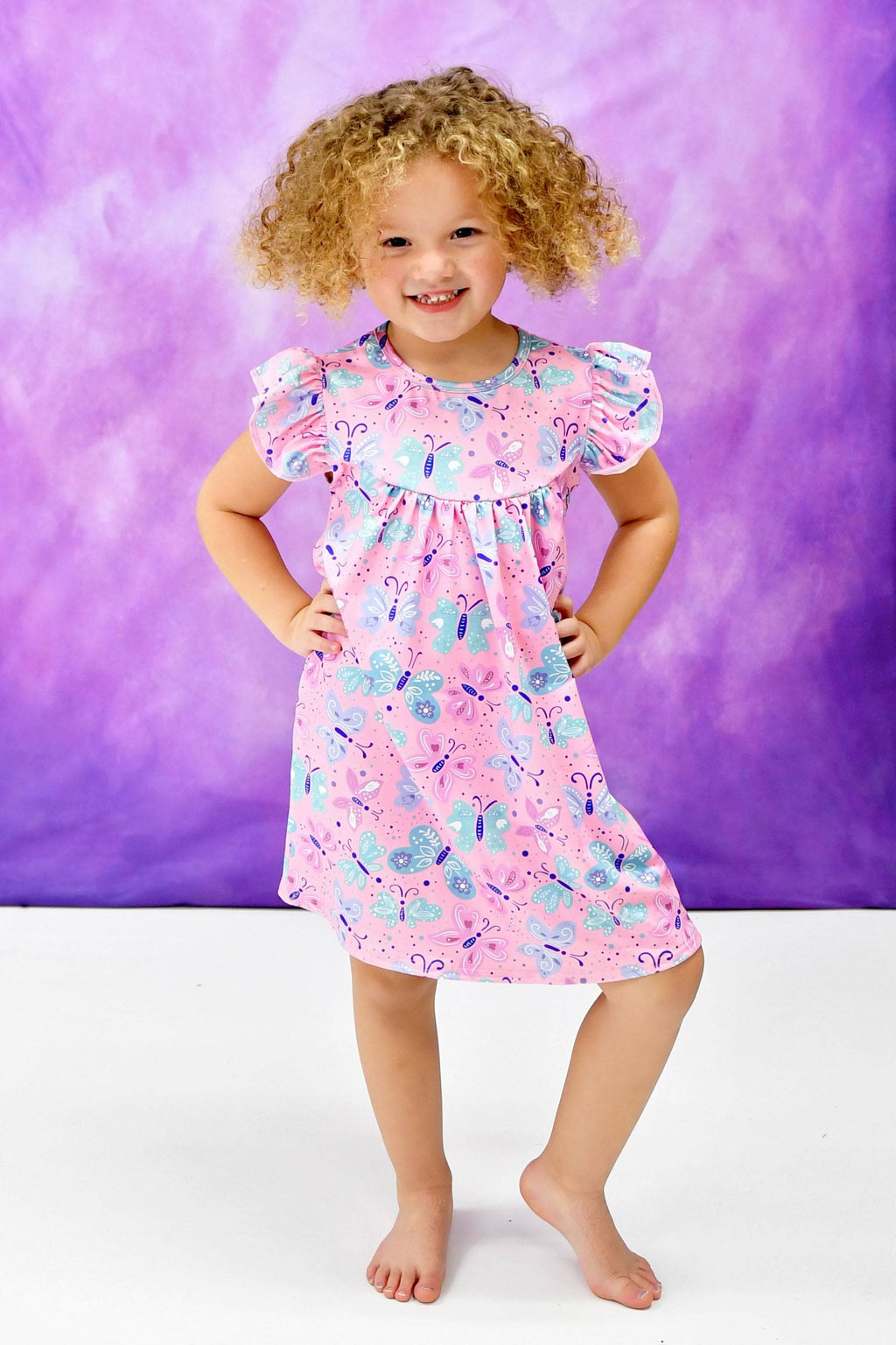 Pink Pastel Butterfly Milk Silk Flutter Dress