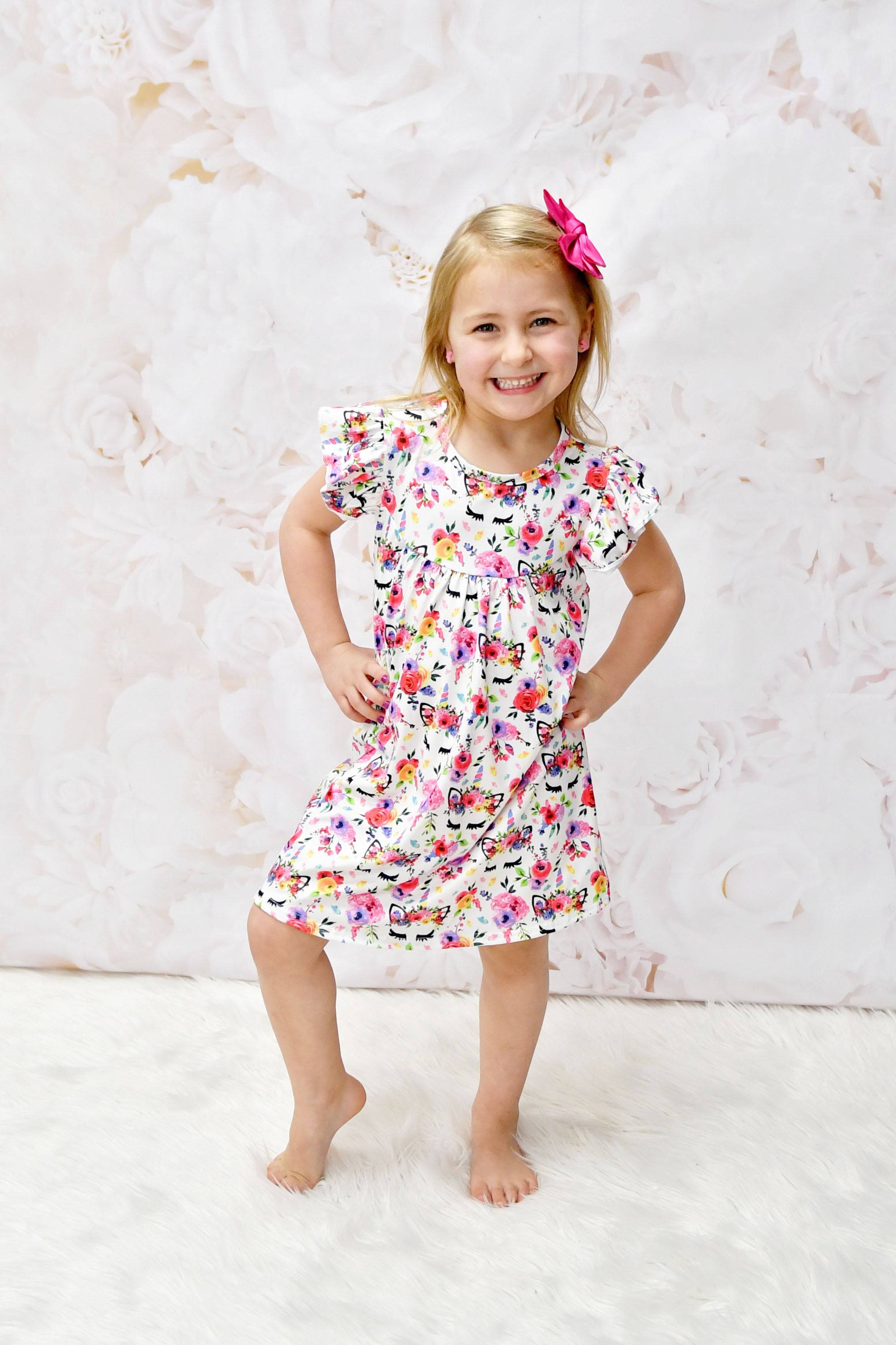 Spring Unicorn Milk Silk Flutter Dress