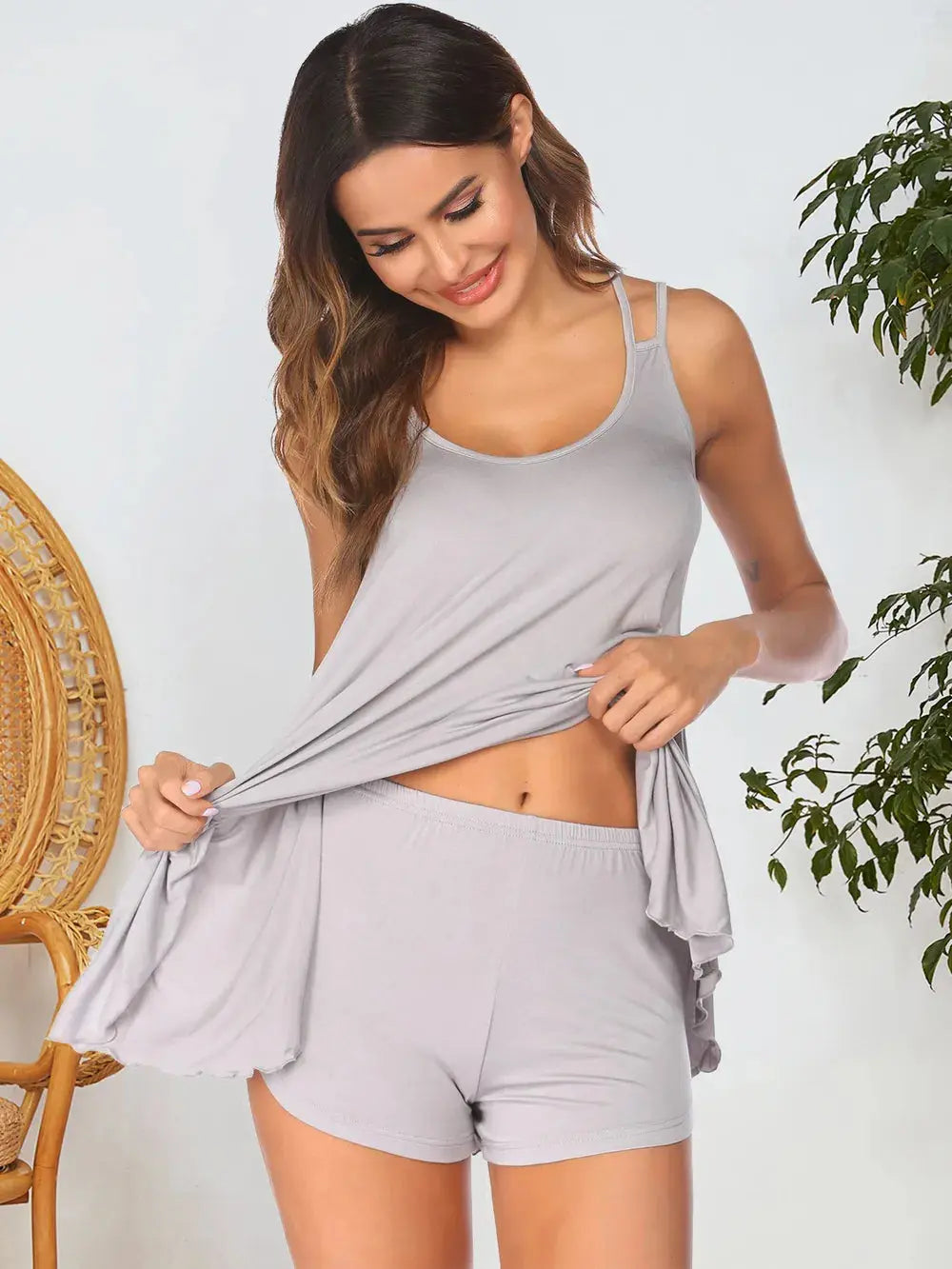 Womens Loungewear Set – Soft 2-Piece Scoop Neck Cami Top and Shorts