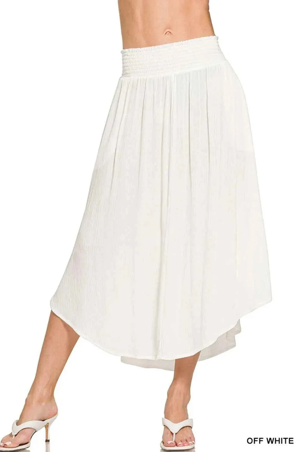 Zenana Crinkle Maxi Skirt with Pockets - Woven Crinkle Smocked Waist Design