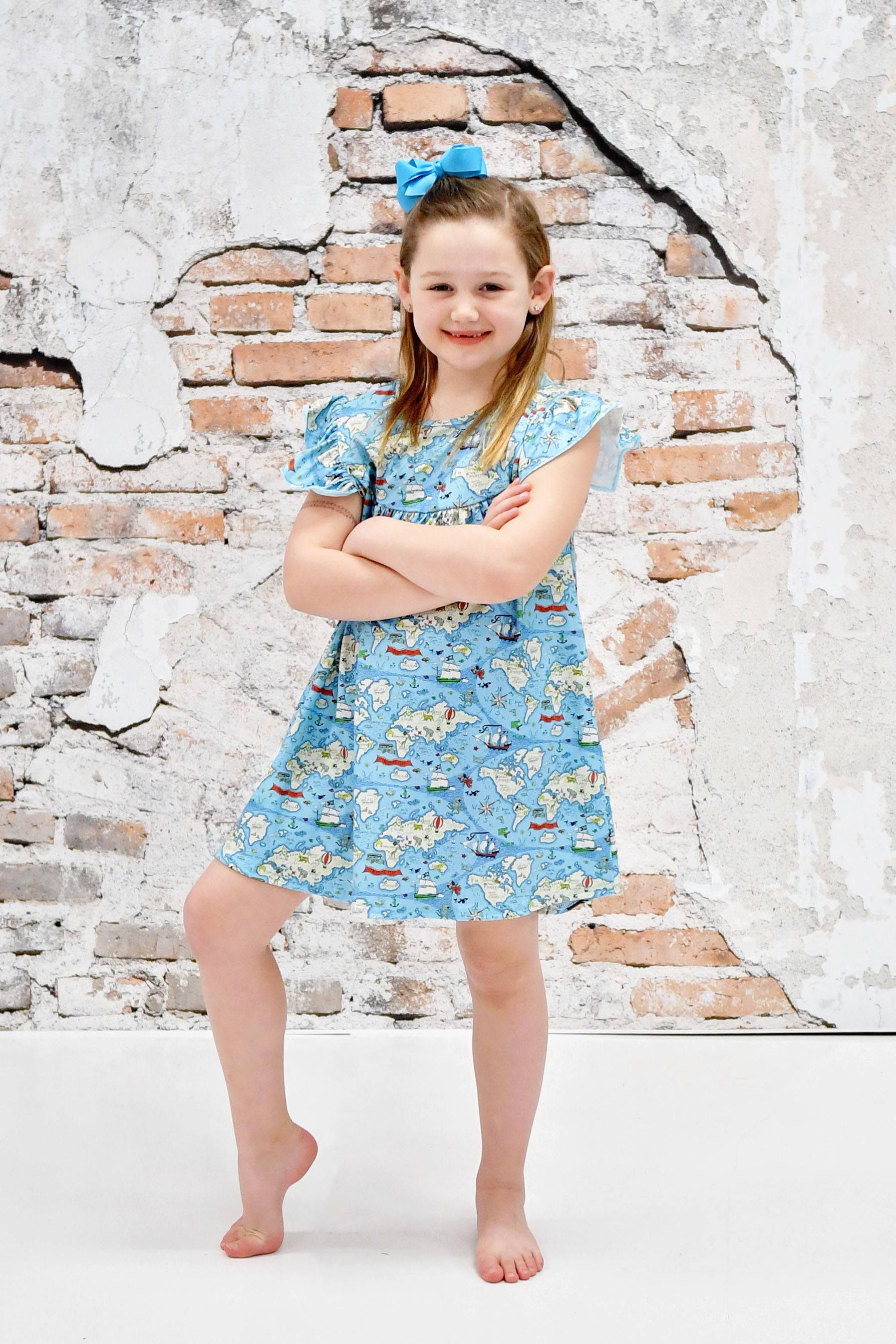 Map Milk Silk Flutter Dress