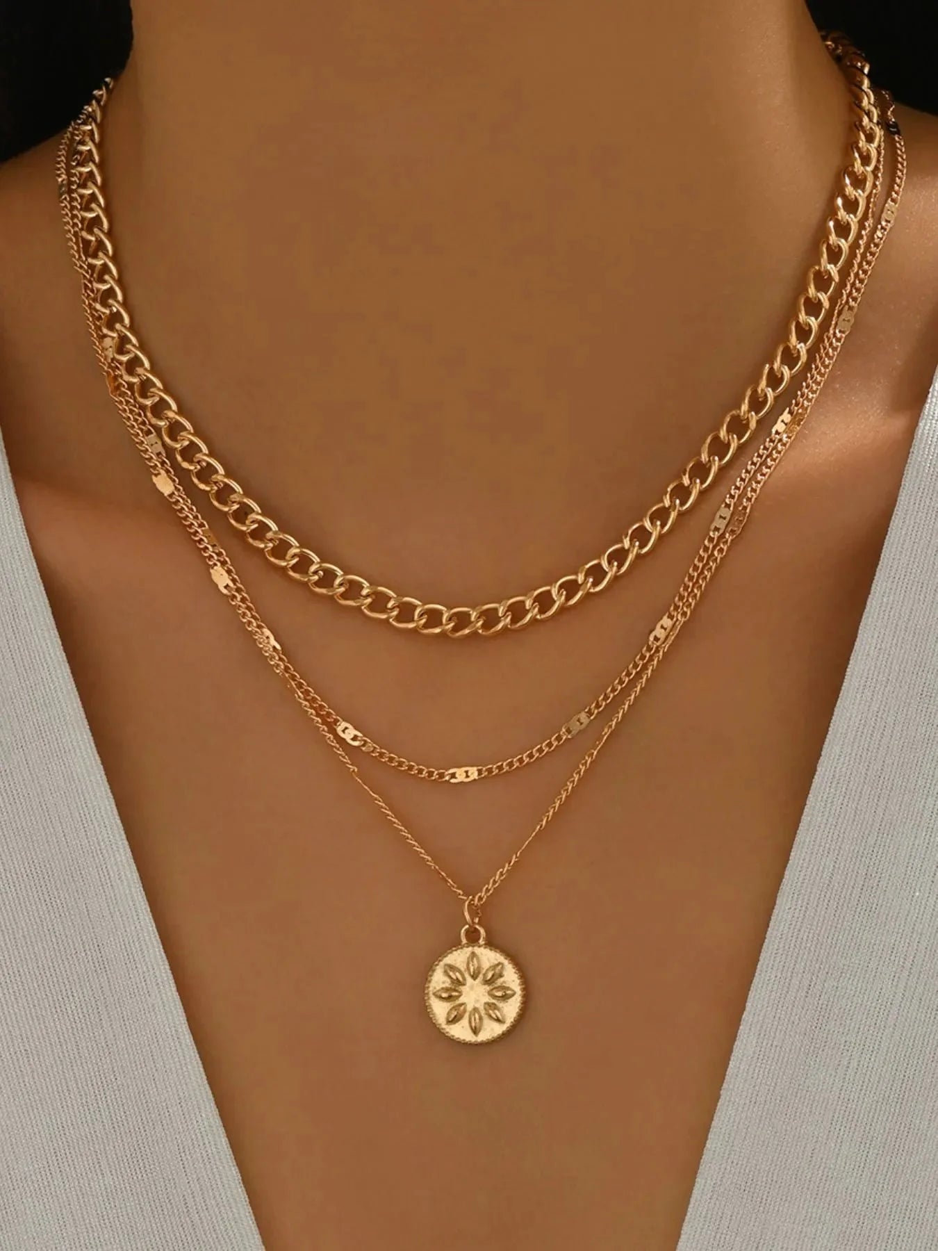 18K Gold-Plated Layered Sun Medallion Necklace