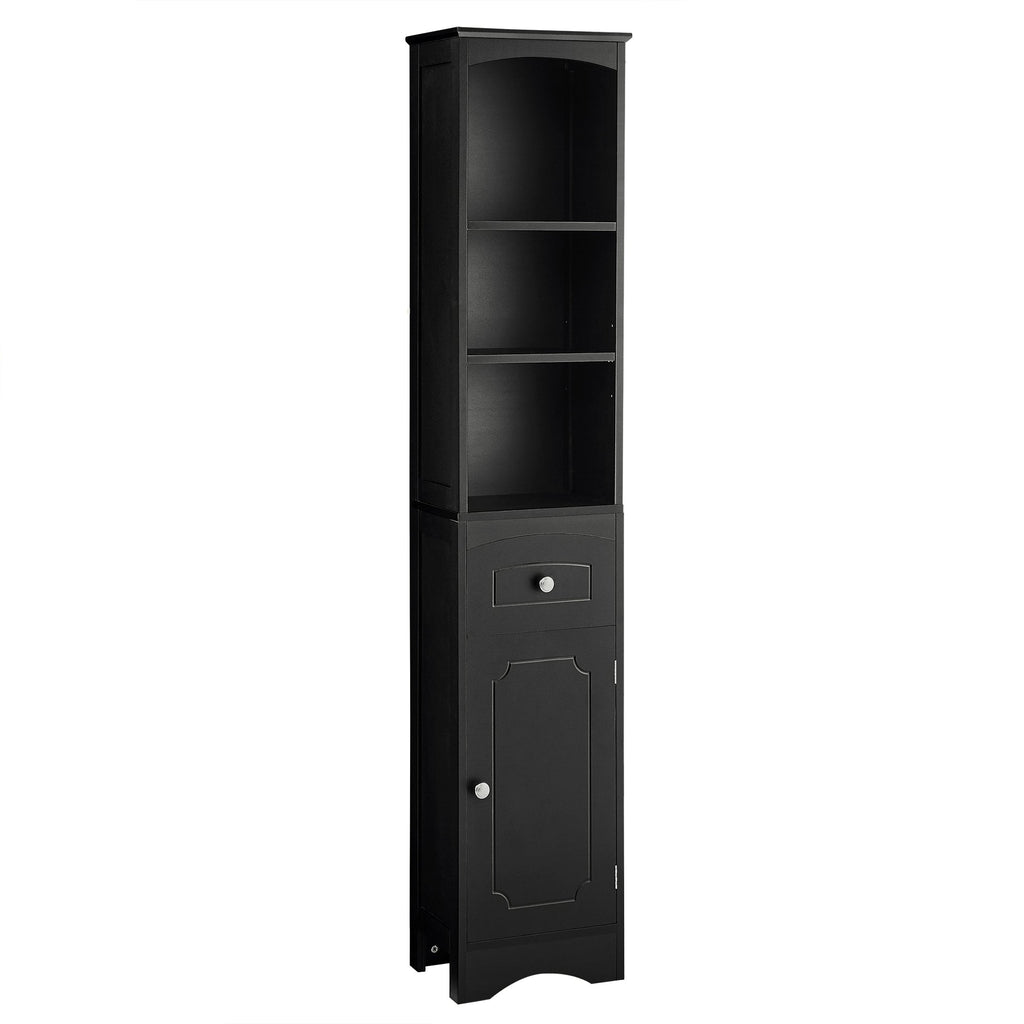 Tall Bathroom Cabinet, Freestanding Storage Cabinet with Drawer, MDF Board, Adjustable Shelf, Black