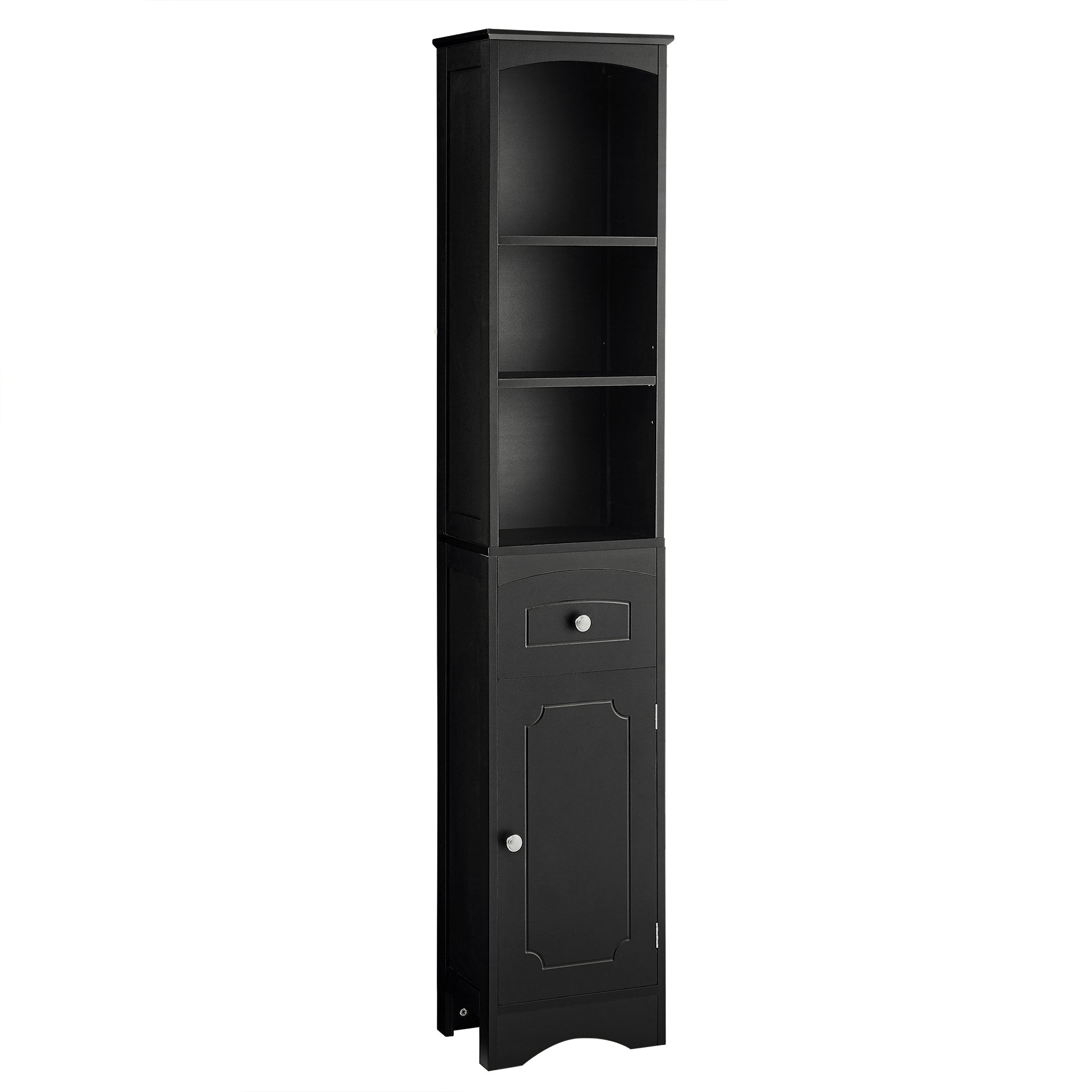 Tall Bathroom Cabinet, Freestanding Storage Cabinet with Drawer, MDF Board, Adjustable Shelf, Black