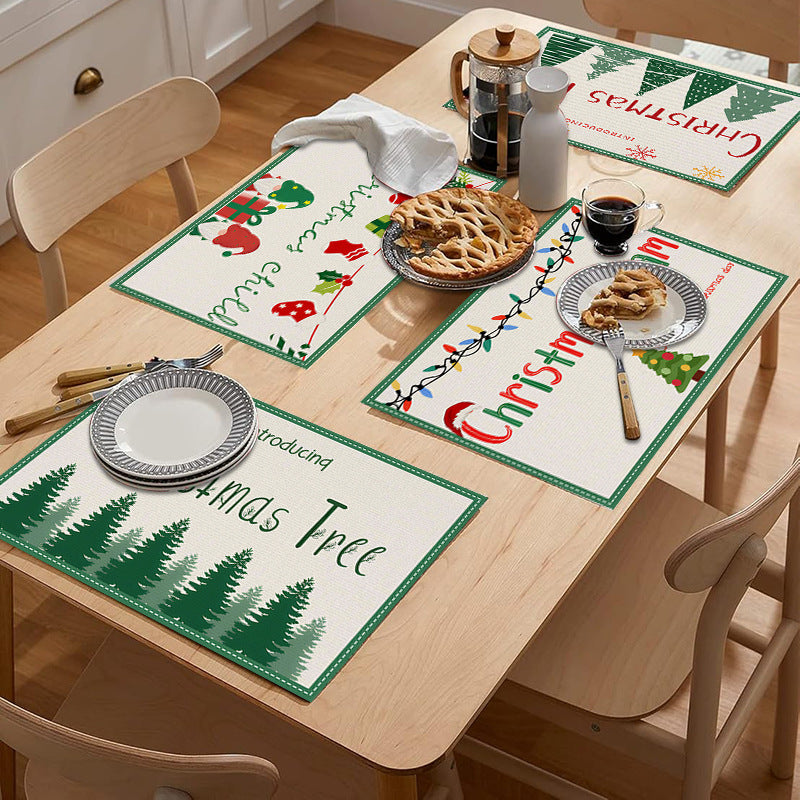 stmas linen placemats holiday party decorations insulation mats linen Christmas tree printed coasters