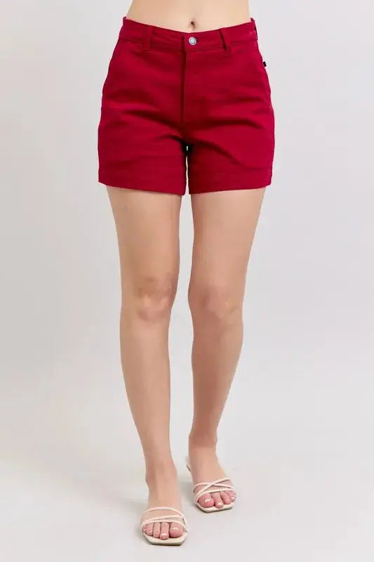 Plus Size High Waist Tummy Control Garment Dyed Heart Shaped Denim Shorts by Judy Blue Jeans