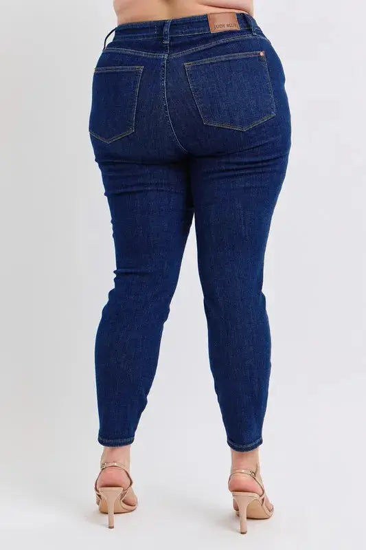 Full Size/Plus Size Mid Rise Tummy Control Classic Skinny Judy Blue Jeans