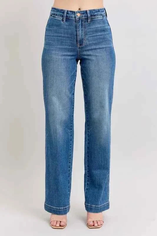 Plus Size High Waist Jeans - Judy Blue Full Size Contrast Thread Straight Women's Jeans