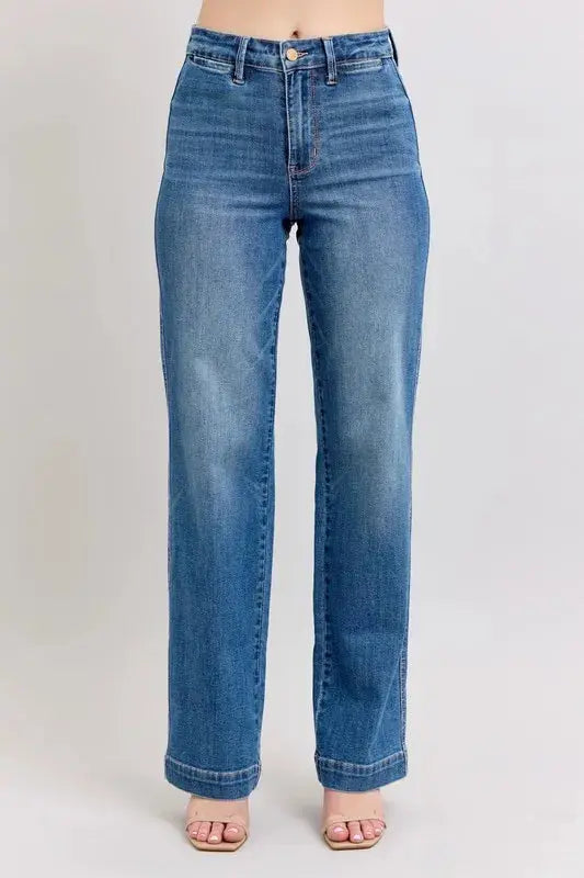 Judy Blue Full Size/Plus Size High Waist Contrast Thread Straight Jeans
