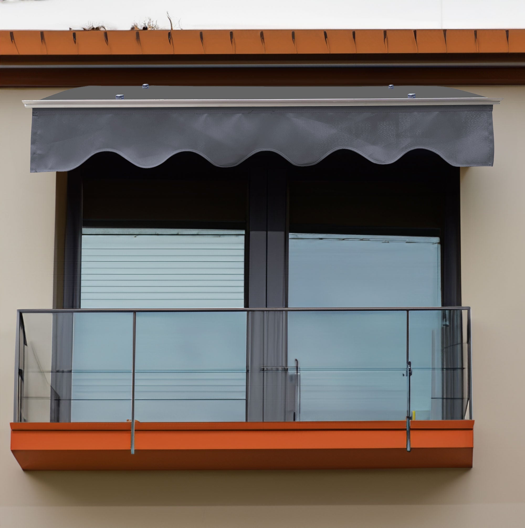 DA4734W Series Door Window Awning Made of 0.137 Inch Thick Crystal Polycarbonate Sheet in size of 47" Wide x 34" Brown Roof