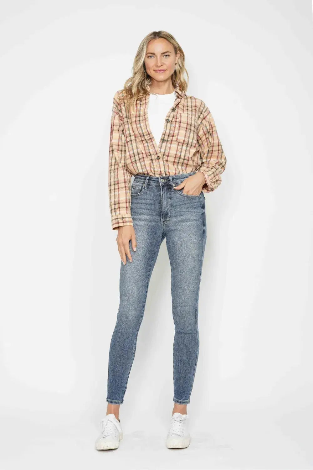 Full Size Tummy Control Contrast Wash Skinny Leg Judy Blue Jeans