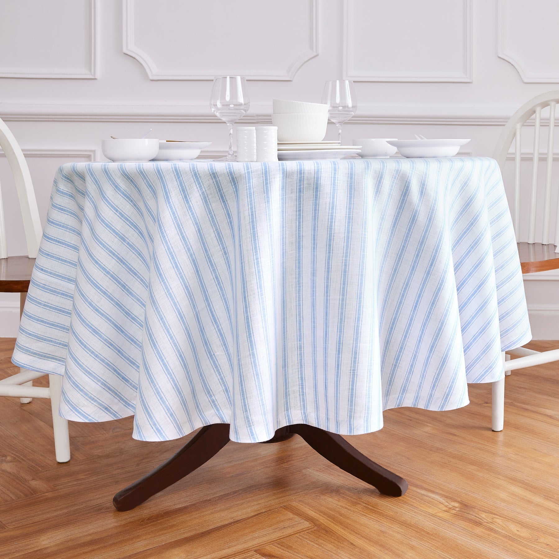 Capri Ticking Stripe Round Tablecloth