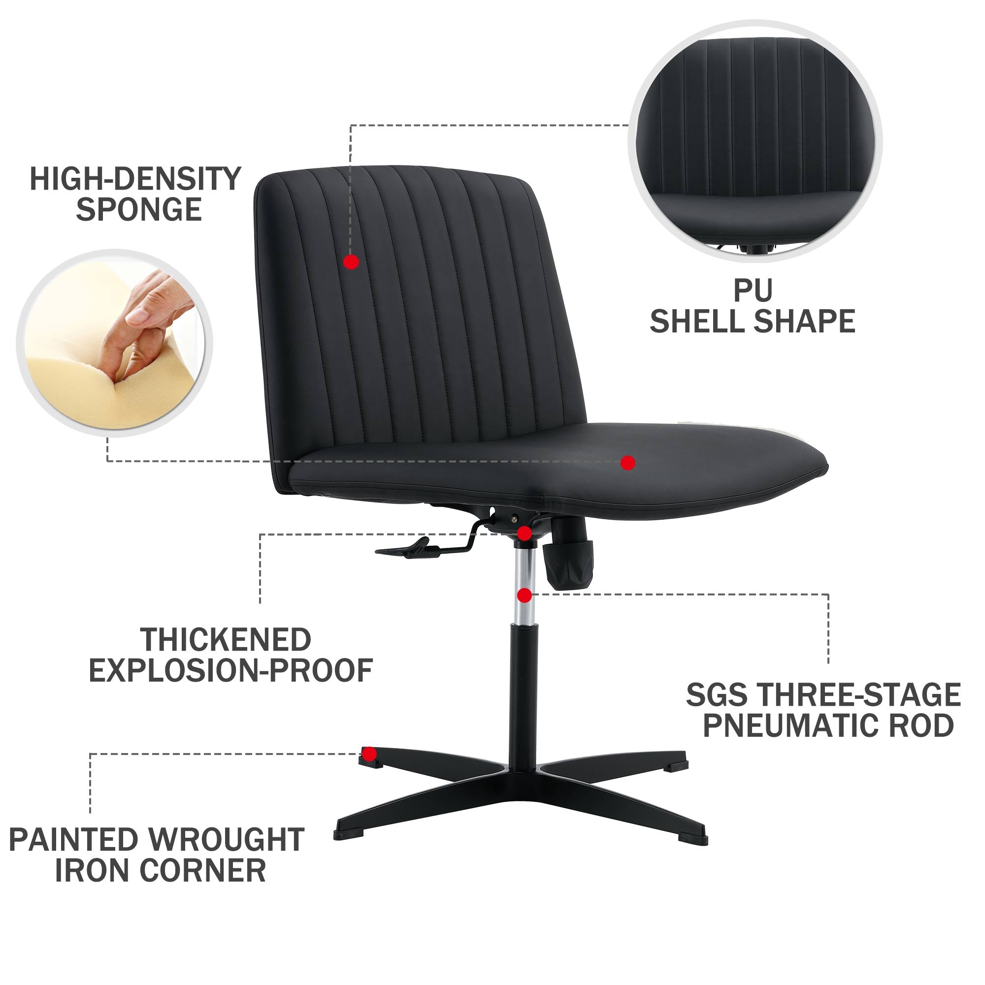 Black High Grade Pu Material. Home Computer Chair Office Chair Adjustable 360 ° Swivel Cushion Chair