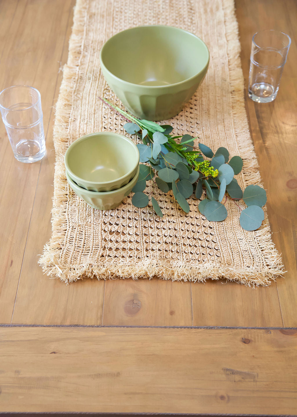 Lazio Crochet Raffia Table Runner, Woven Tabletop