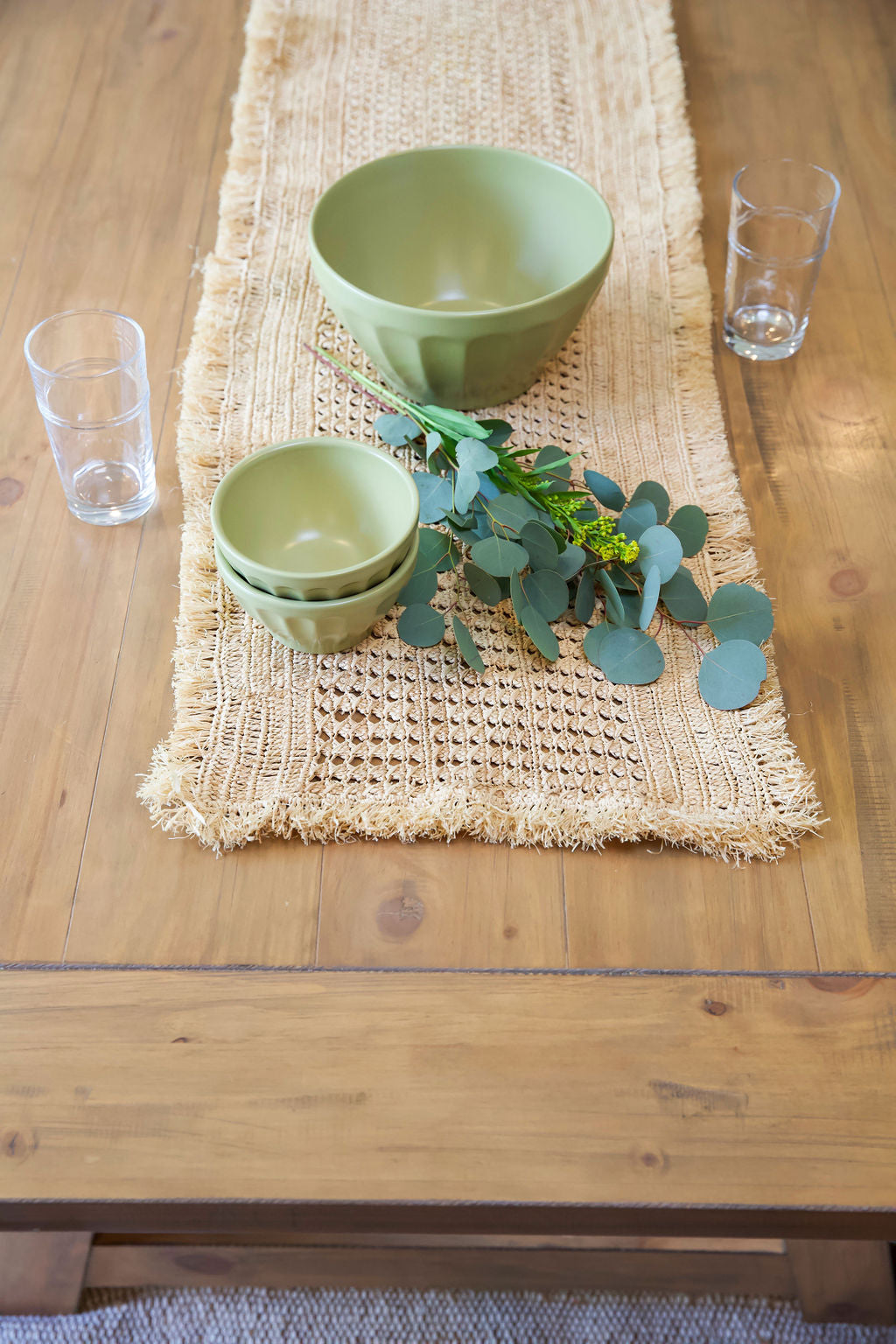 Lazio Crochet Raffia Table Runner, Woven Tabletop