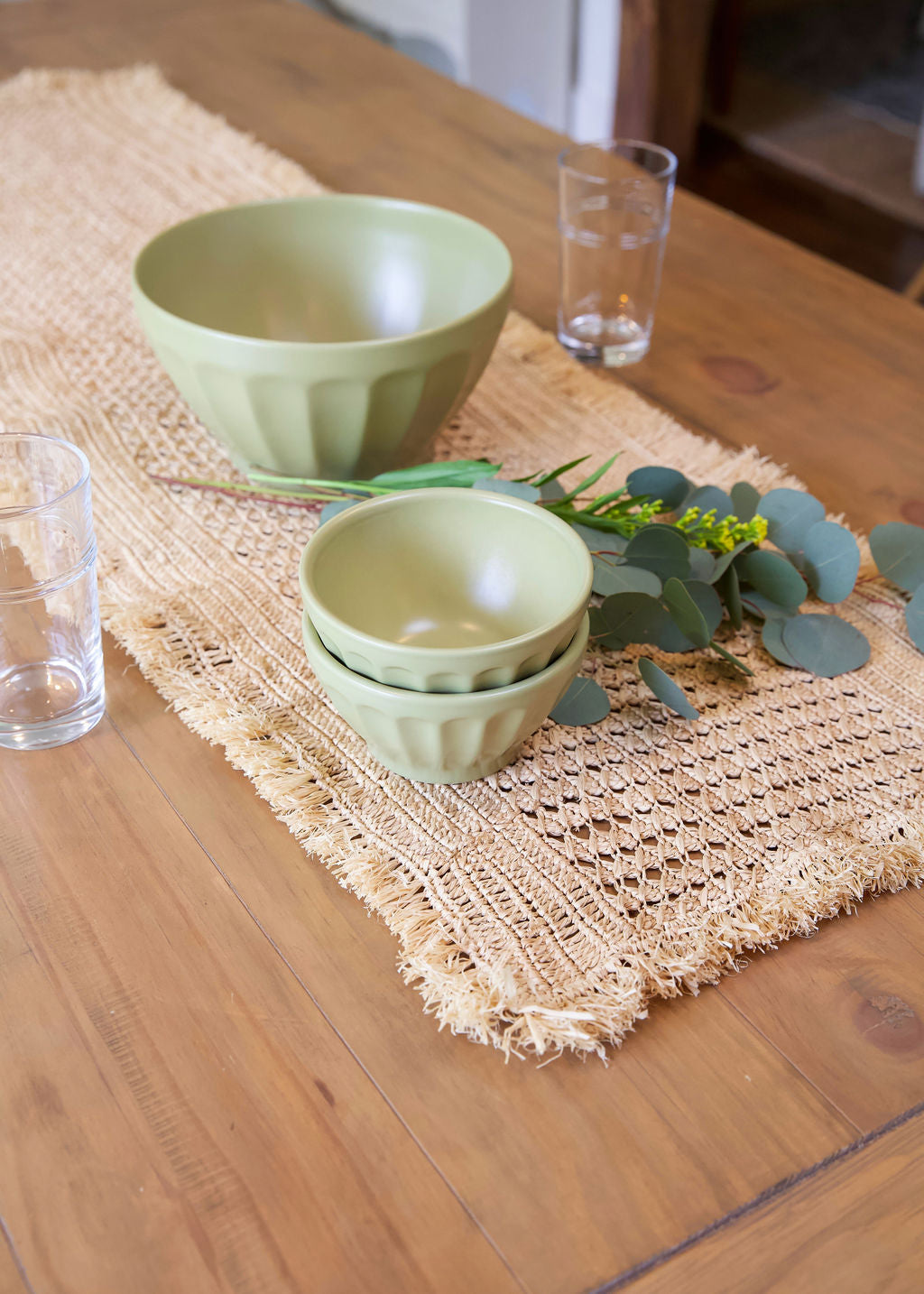 Lazio Crochet Raffia Table Runner, Woven Tabletop