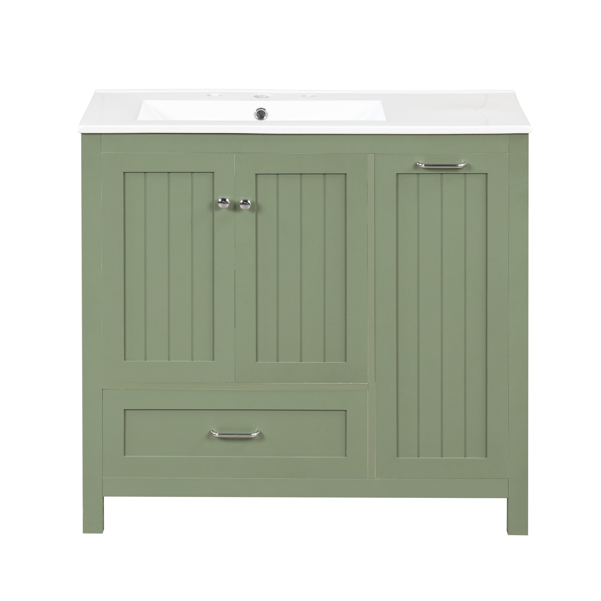 36 inch bathroom vanity with sink, one double door cabinet one large drawer and one flip drawer solid wood and MDF board, green