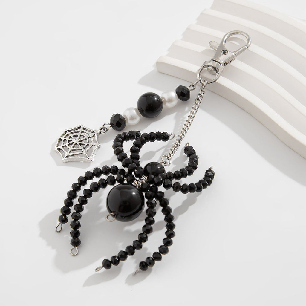 3-piece Sunflower Crystal Keychain White Pearl Weaving Spider Accessory Set