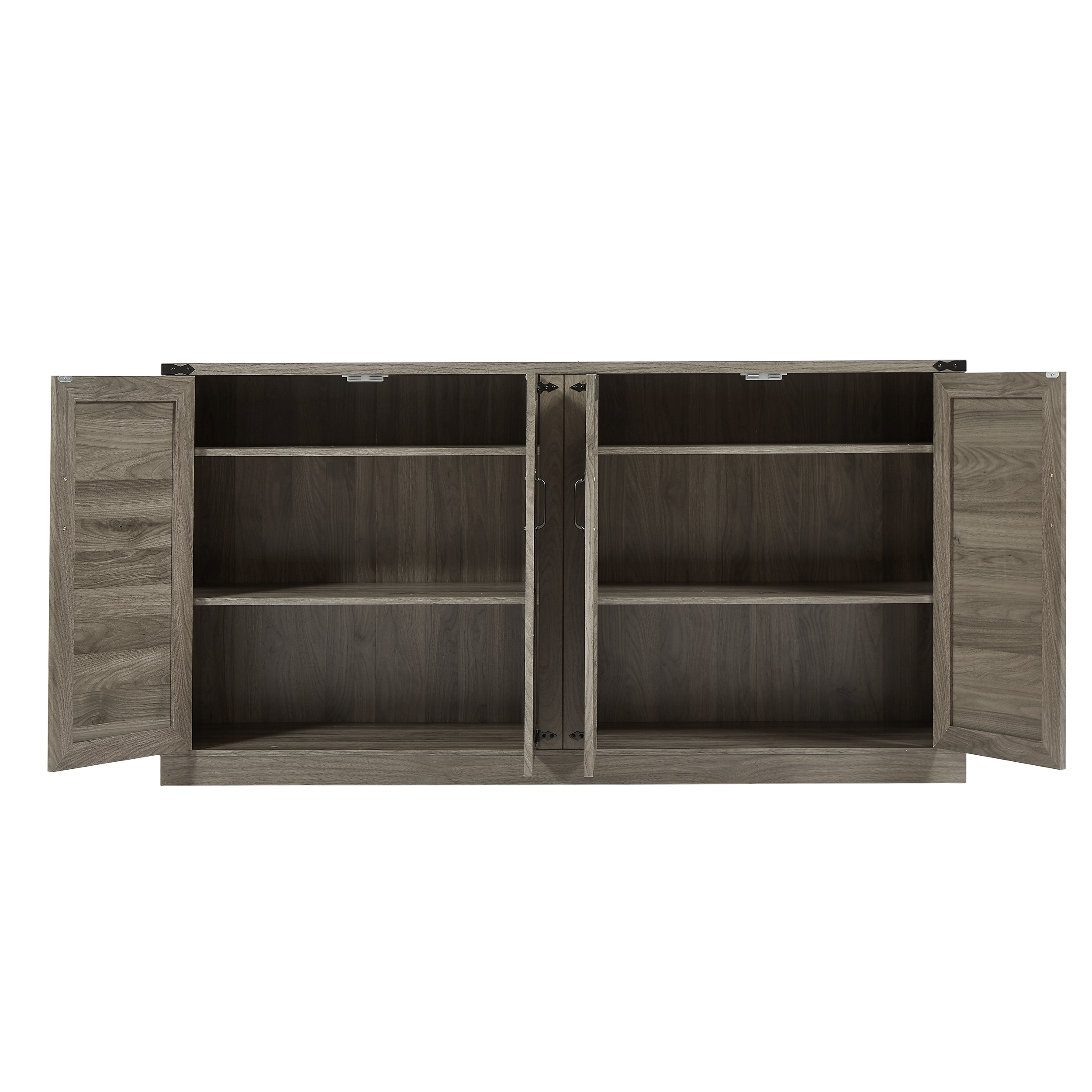 65-Inch Slate Gray Faux Rattan Sideboard with Barn Doors Rustic Sideboard, 4-Door Storage for Living Room, Entryway, Bedroom