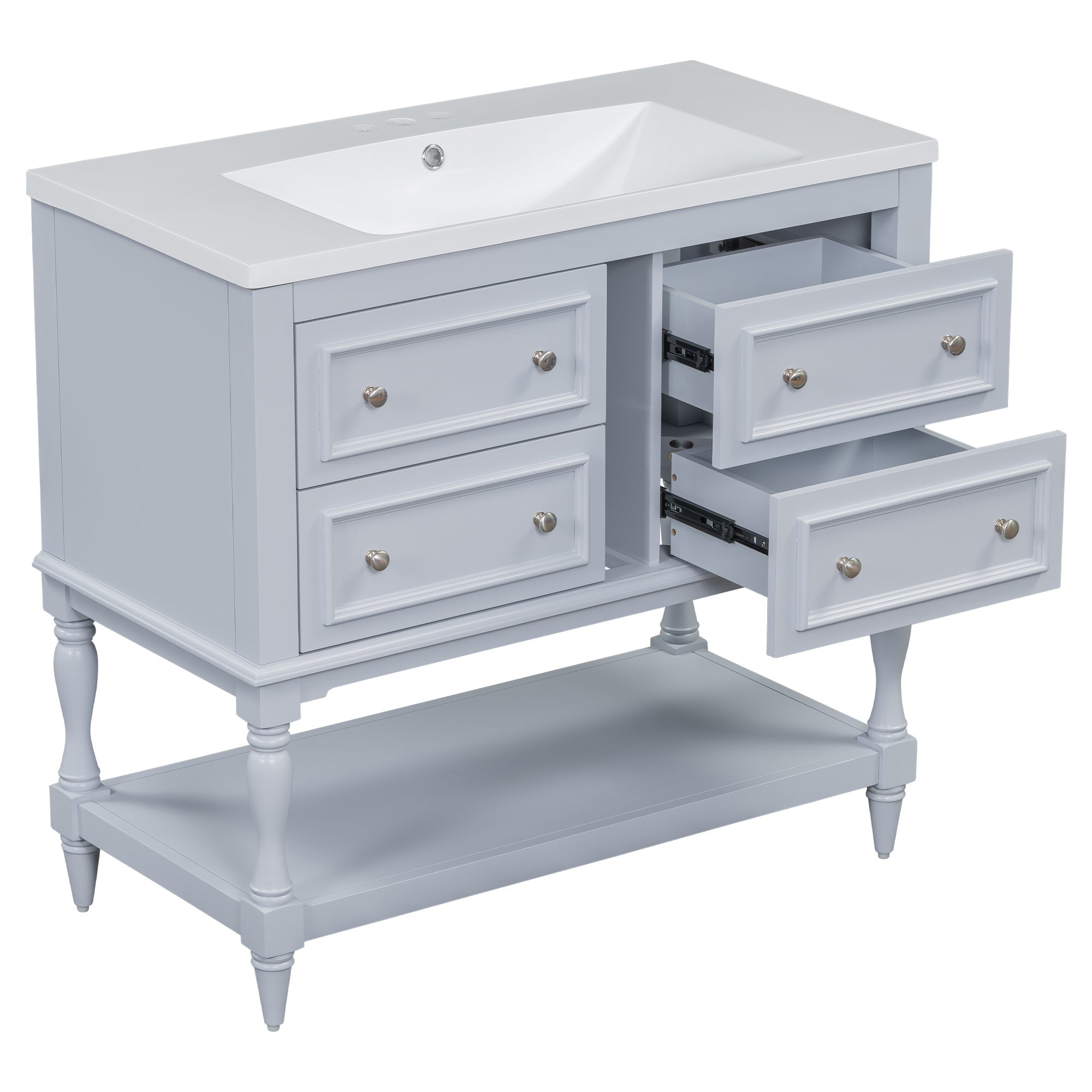 36" Bathroom Vanity Cabinet with Sink Combo Set, Undermount Resin Sink, Free Standing Vanity Set with 4 Drawers Blue