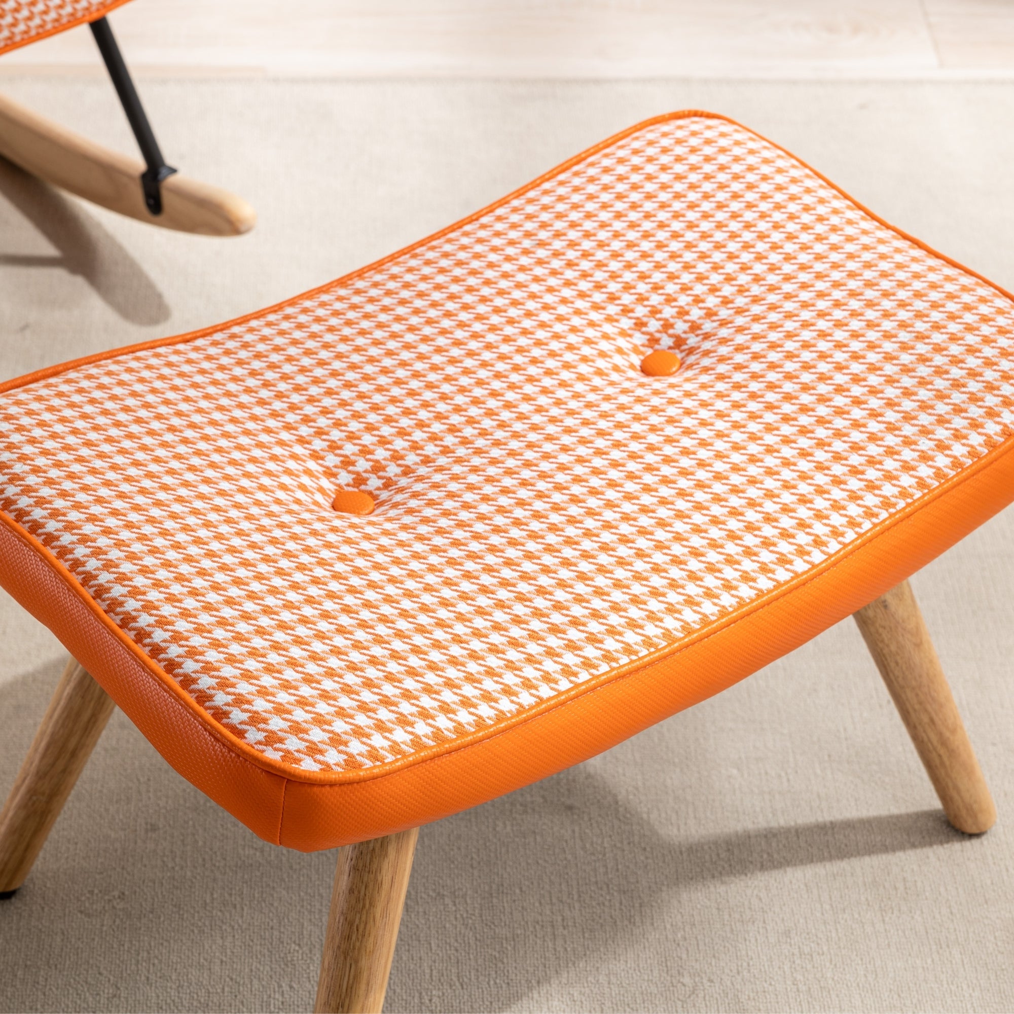35.5 inch Rocking Chair Soft Houndstooth Fabric Leather Fabric Rocking Chair  (orange)