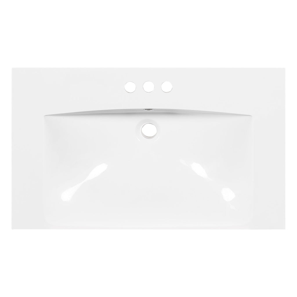 30" Single Bathroom Basin Sink, Vanity Top Only, 3-Faucet Holes, Resin