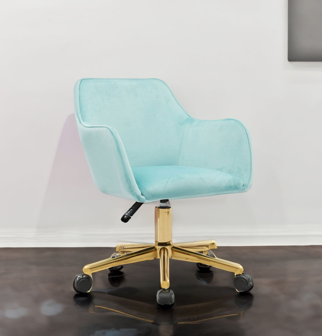 Modern Velvet Fabric Material Adjustable Height 360 revolving Home Office Chair Aqua Light Blue