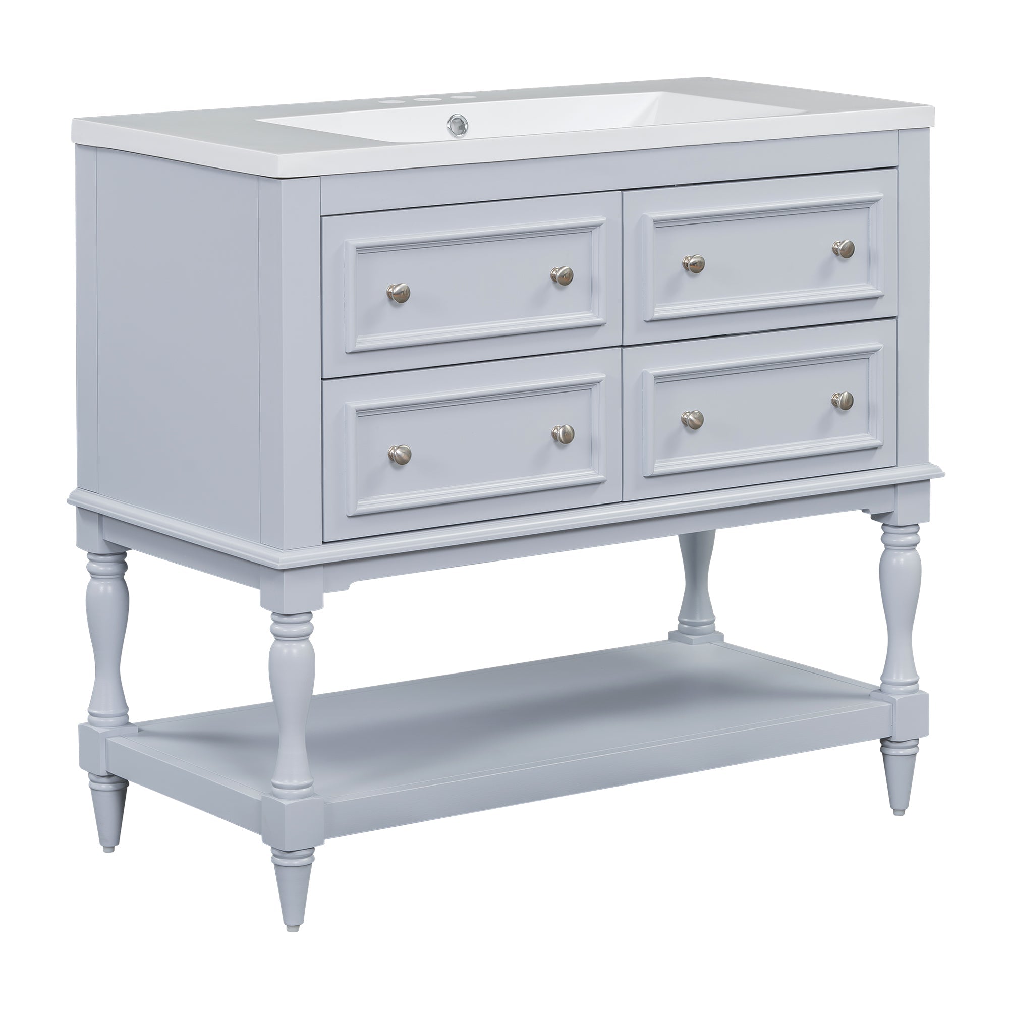 36" Bathroom Vanity Cabinet with Sink Combo Set, Undermount Resin Sink, Free Standing Vanity Set with 4 Drawers Blue