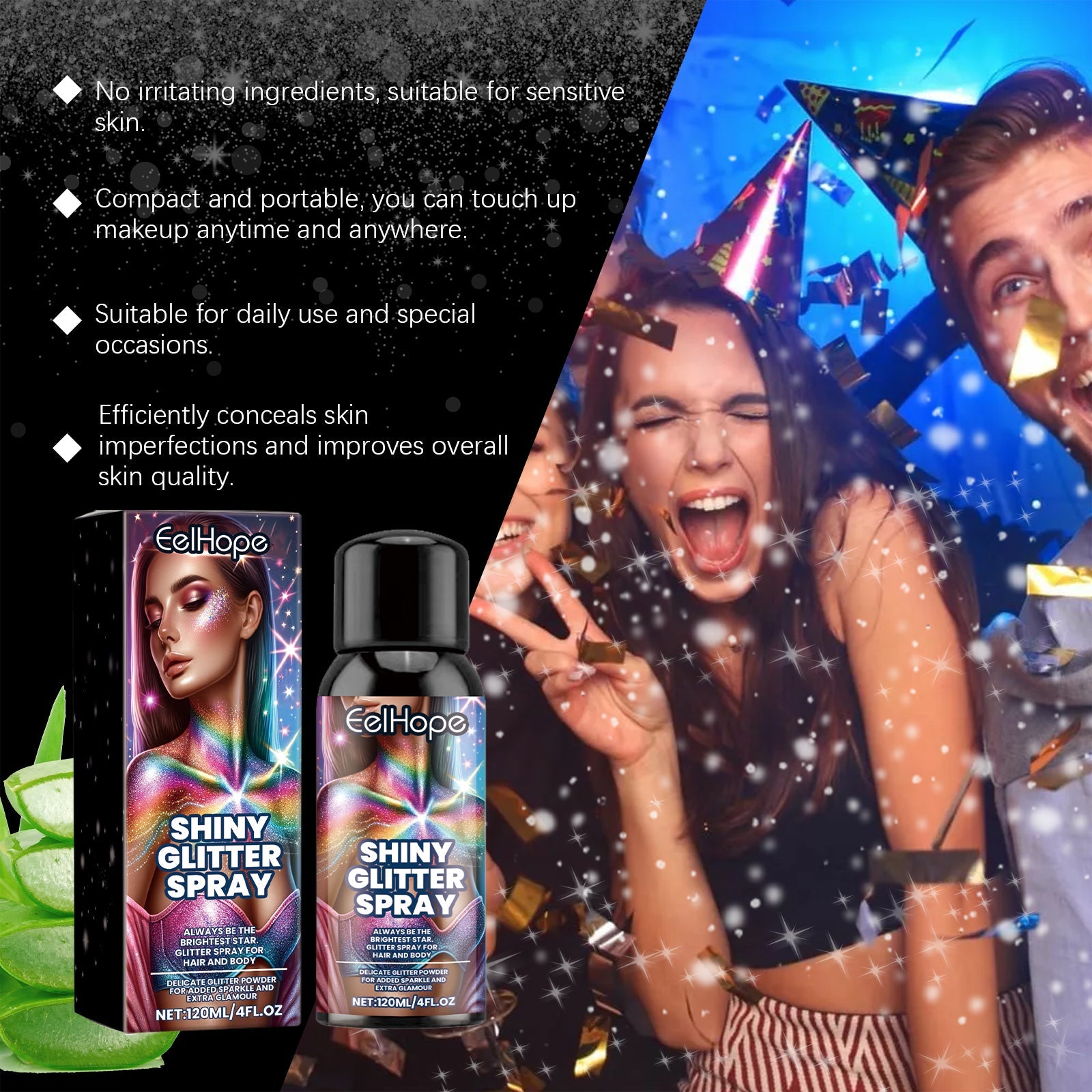 Stage Makeup Glitter Spray, Dance Party Festive Atmosphere Carnival Hair Body Highlight Glitter Spray