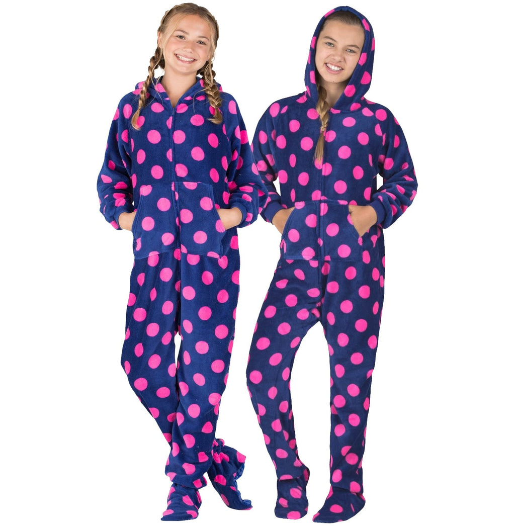Family Matching Navy Pink Polka Hoodie Chenille Onesie