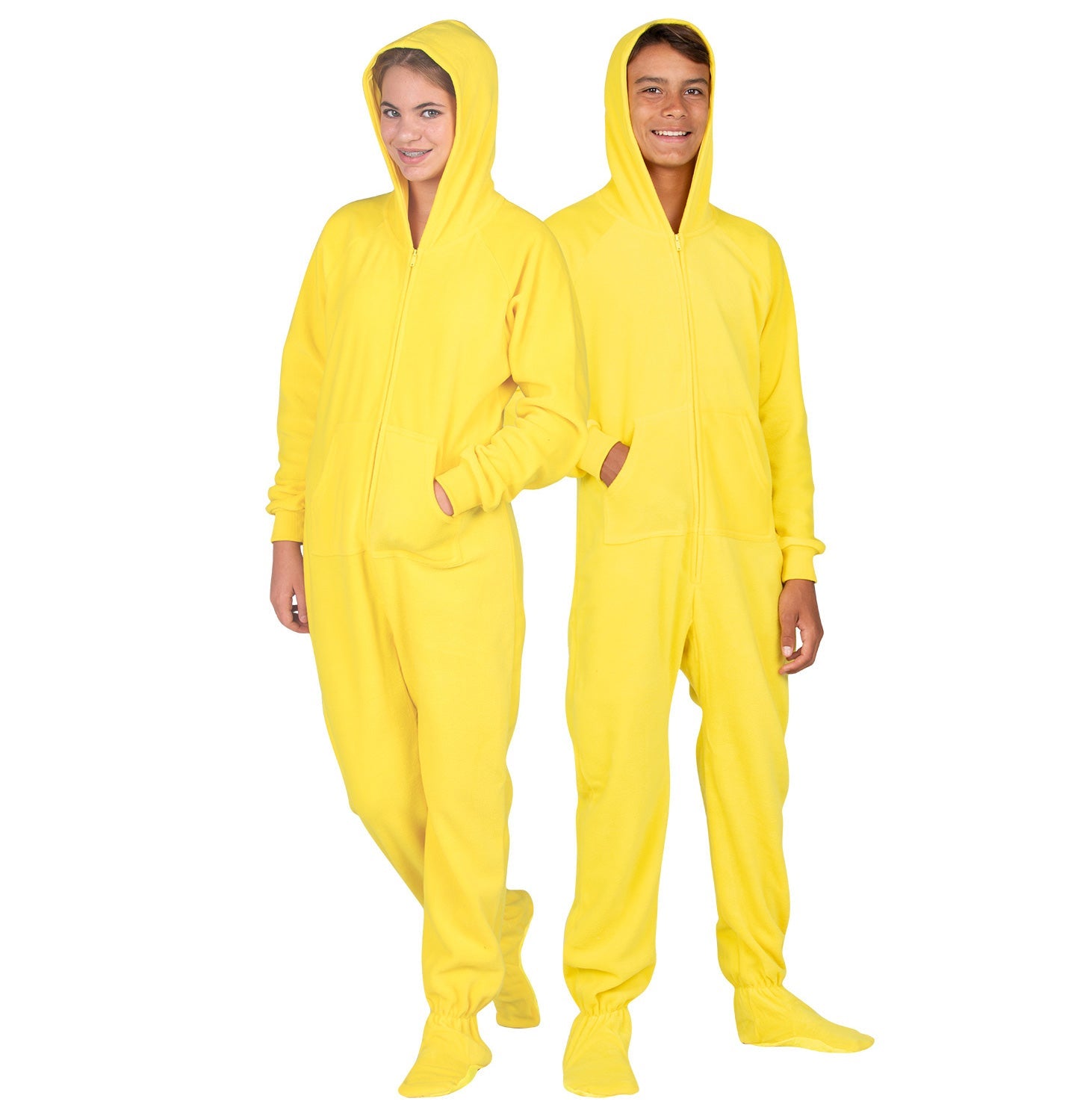 Family Matching Lemon Yellow Hoodie Fleece Onesie