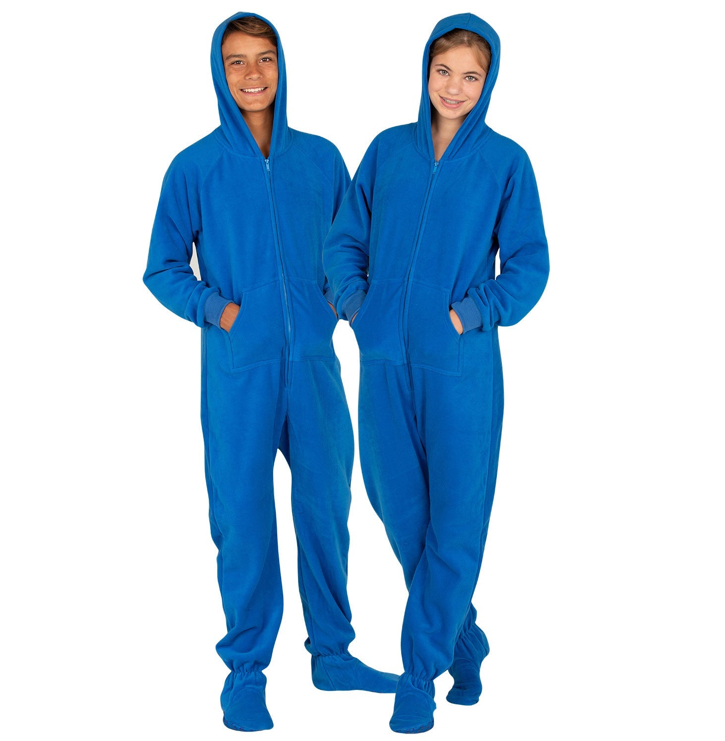 Family Matching Brilliant Blue Hoodie Fleece Onesie