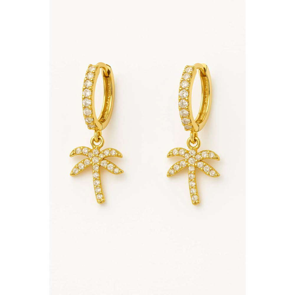 Palm Tree Hoop Earrings – Gold or Silver with Cubic Zirconia