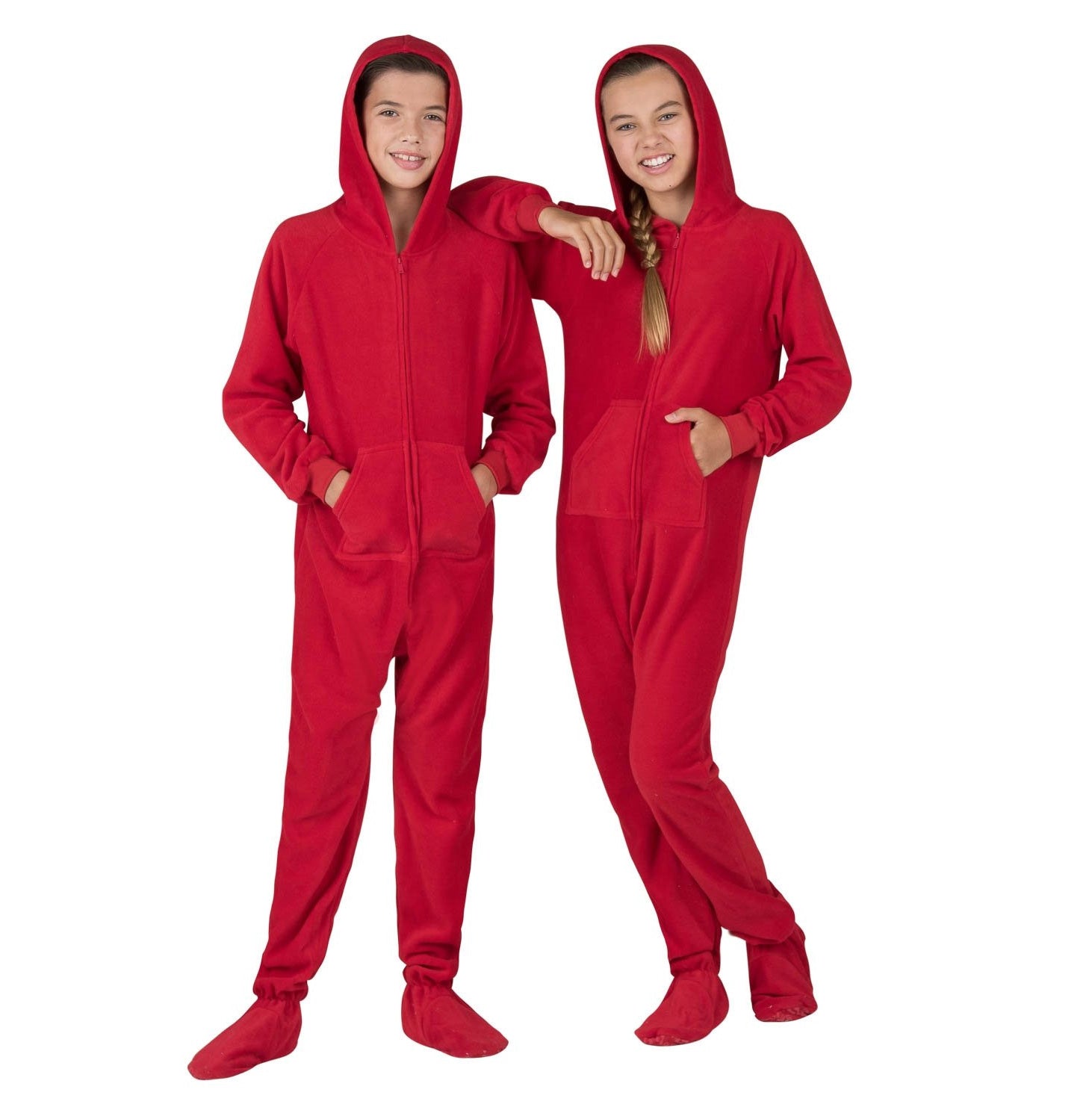 Family Matching Bright Red Hoodie Fleece Onesie