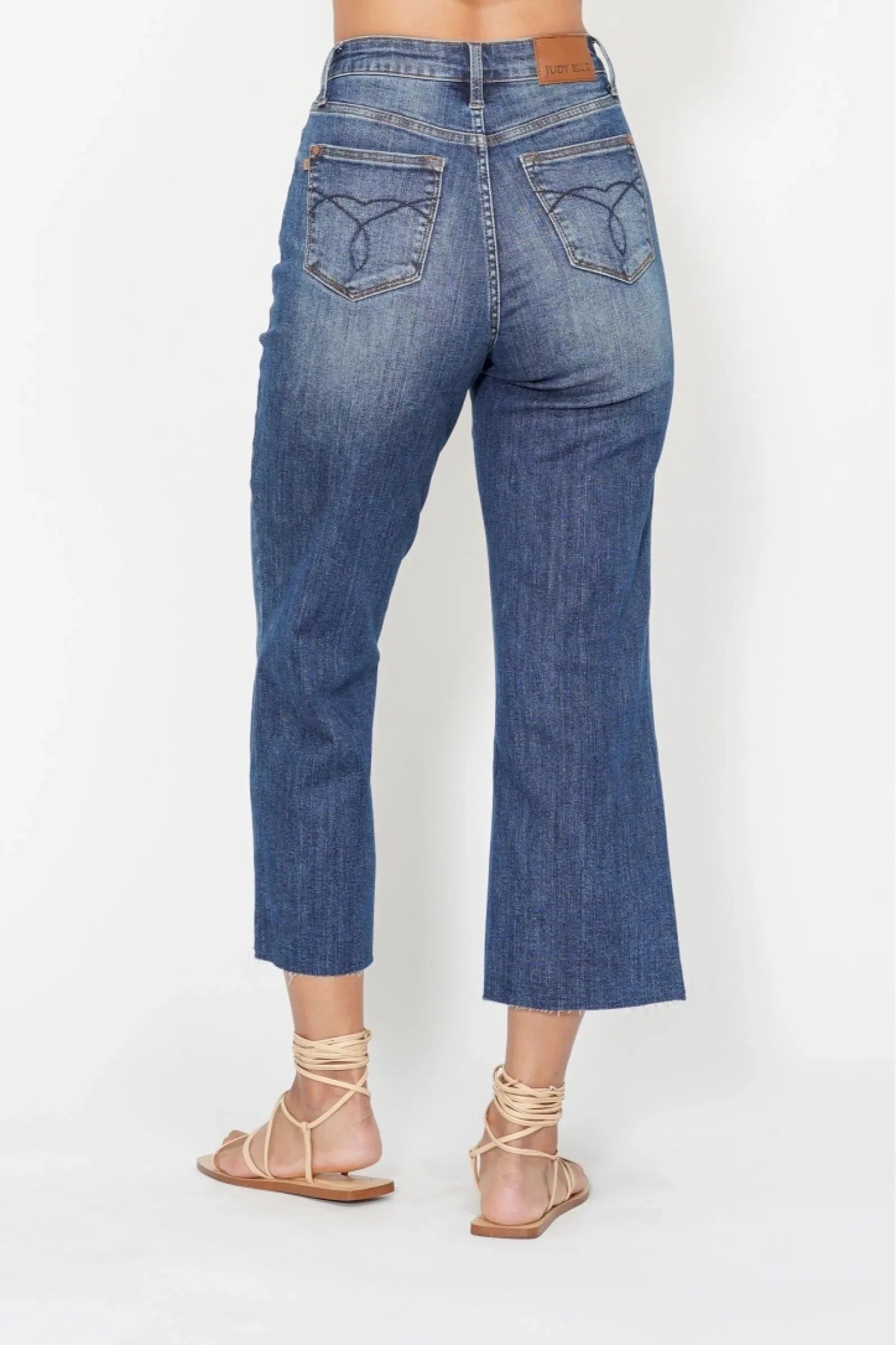 Judy Blue Jeans - High Waist Back Pocket Embroidery Crop Wide Jeans