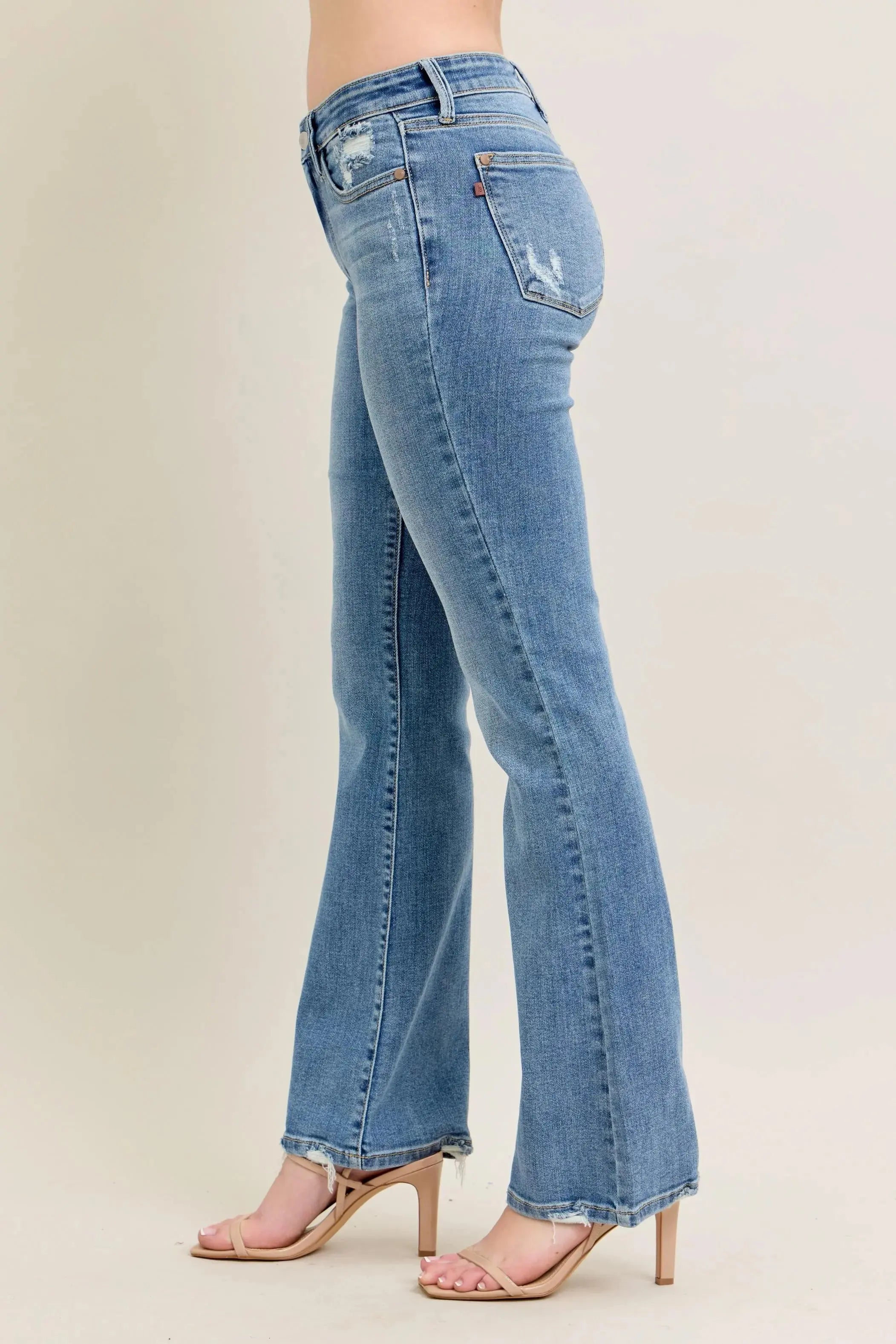 Full Size Mid Rise Wash Destroy Hem Bootcut Judy Blue Jeans
