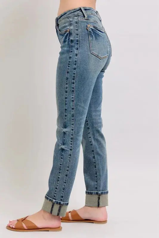 Full Size/Plus Size Mid Rise Vintage Wash Boyfriend Judy Blue Jeans