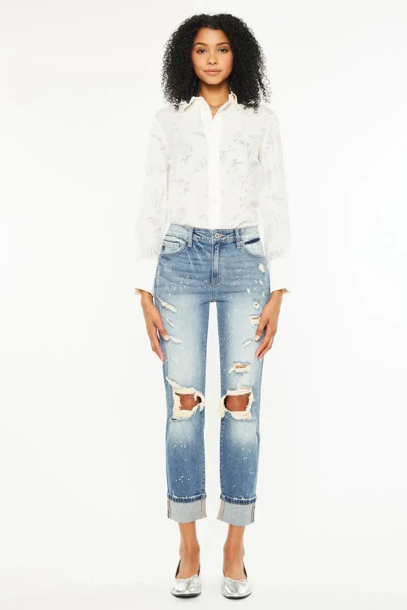 High Rise Distressed Kancan Boyfriend Jeans