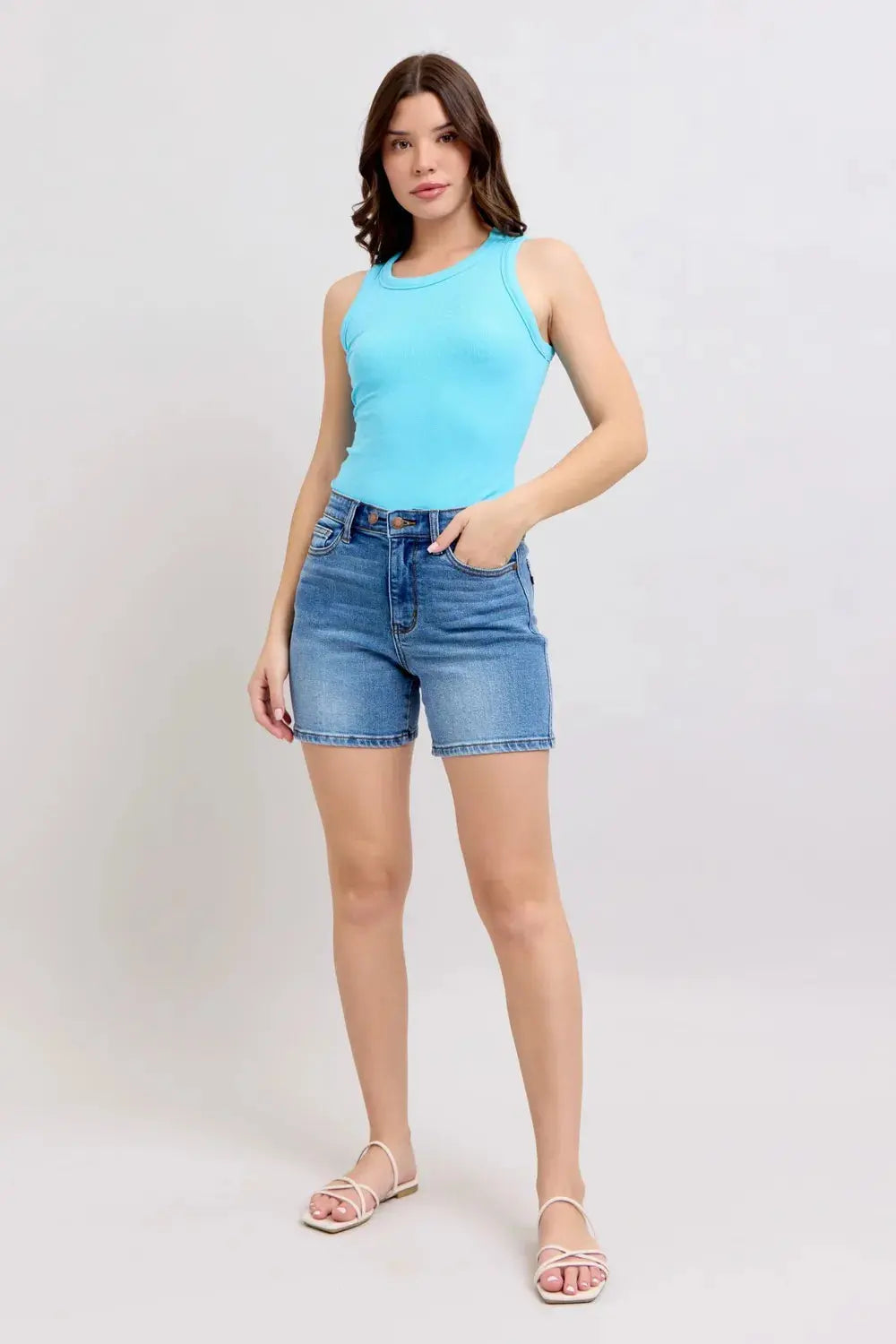 Judy Blue Full Size/Plus Size 2 Button Denim Shorts with Pockets