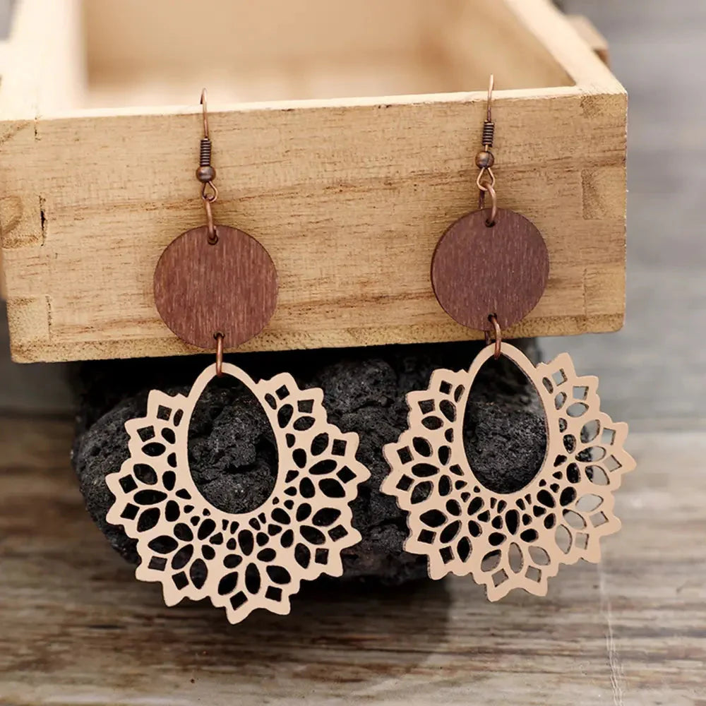 Boho Mandala Geometric Cutout Dangle Earrings