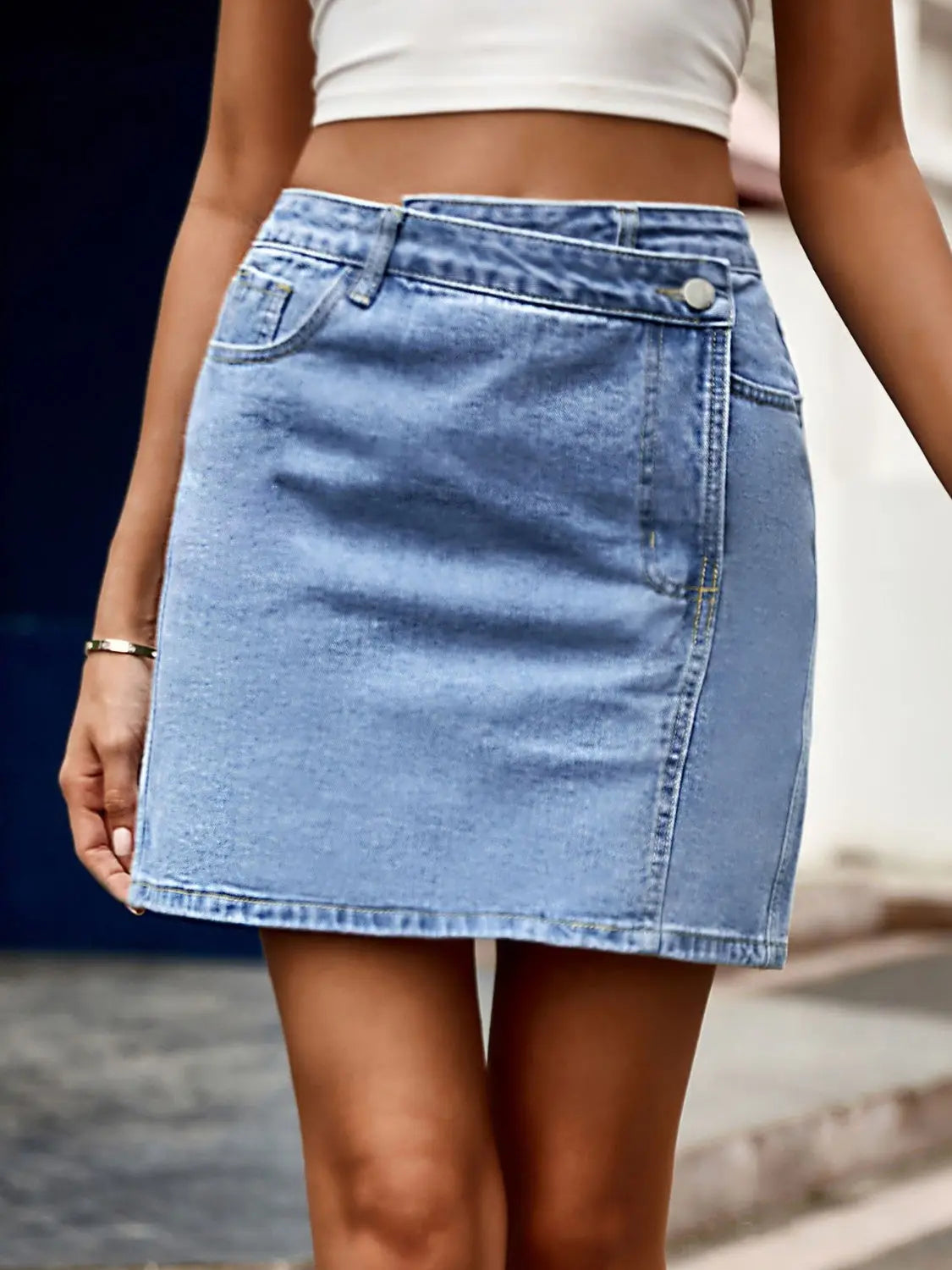 Pocketed Dropped Shoulder Mini Denim Dress