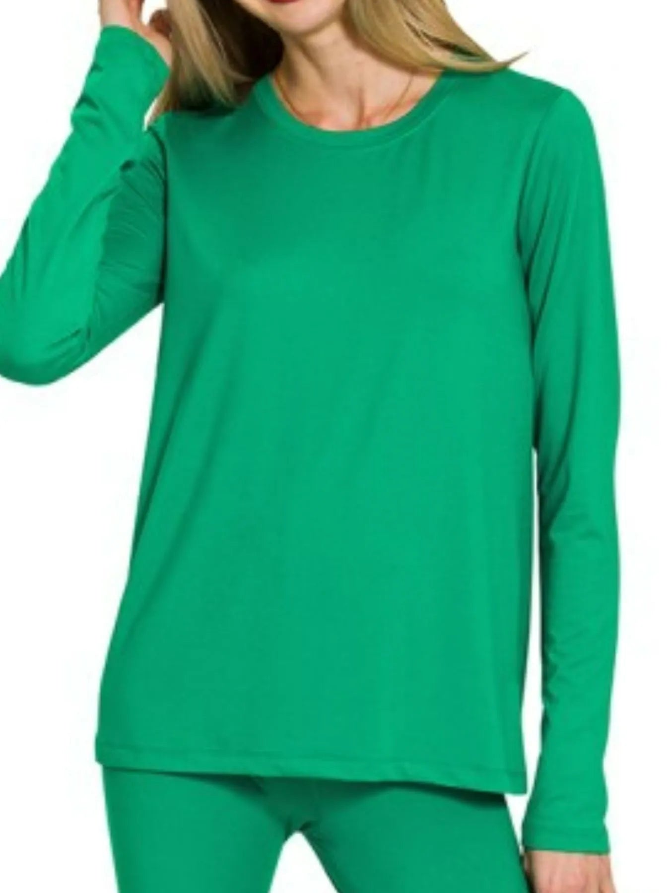 Zenana Microfiber Round Neck Top and Leggings Set in Green