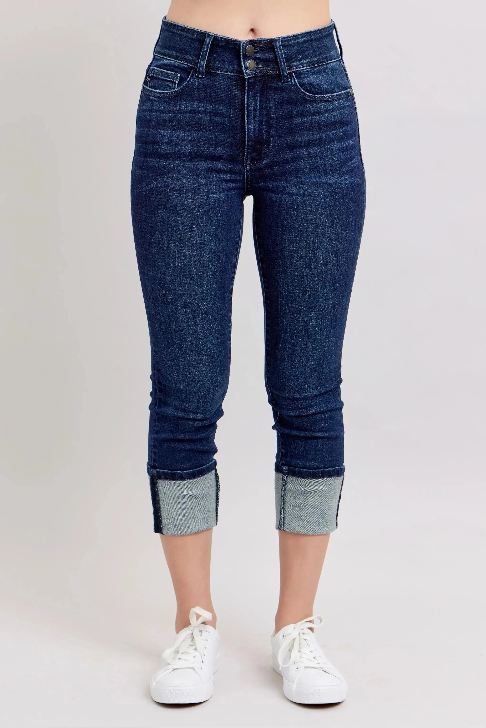 High-Waist Double Waist Band Skinny Leg Judy Blue Jeans
