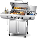 4-Burner BBQ Propane Gas Grill, 42,000 BTU Stainless Steel Barbecue Propane Grill with Side Burner G0141B