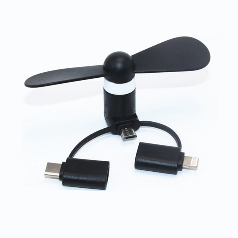 3 IN 1 Travel Portable Cell Phone Mini Fan Cooling Cooler For Micro USB C For iPhone 5 6 6S 7 Plus 8 X for Android Type-c