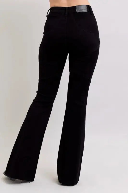 Plus Size High Waist Star Seam Detail Flare Leg Judy Blue Jeans