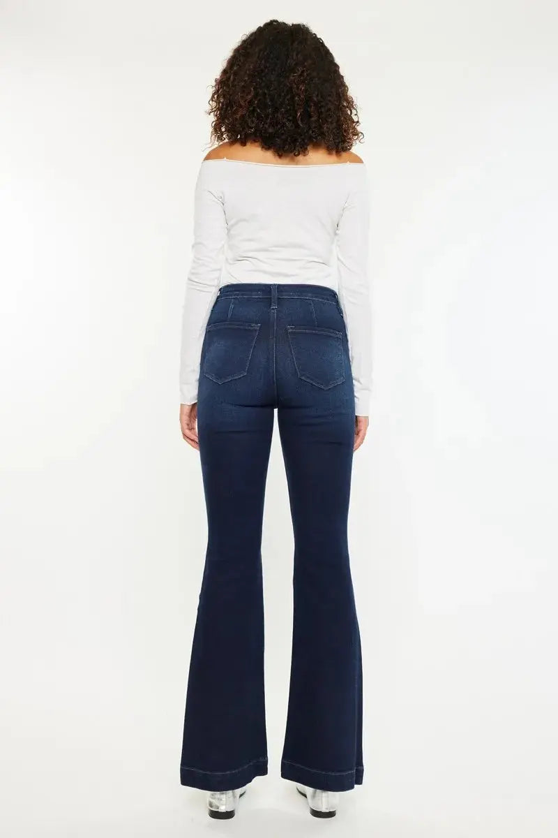 Button Fly High Rise Distressed Kancan Flare Jeans